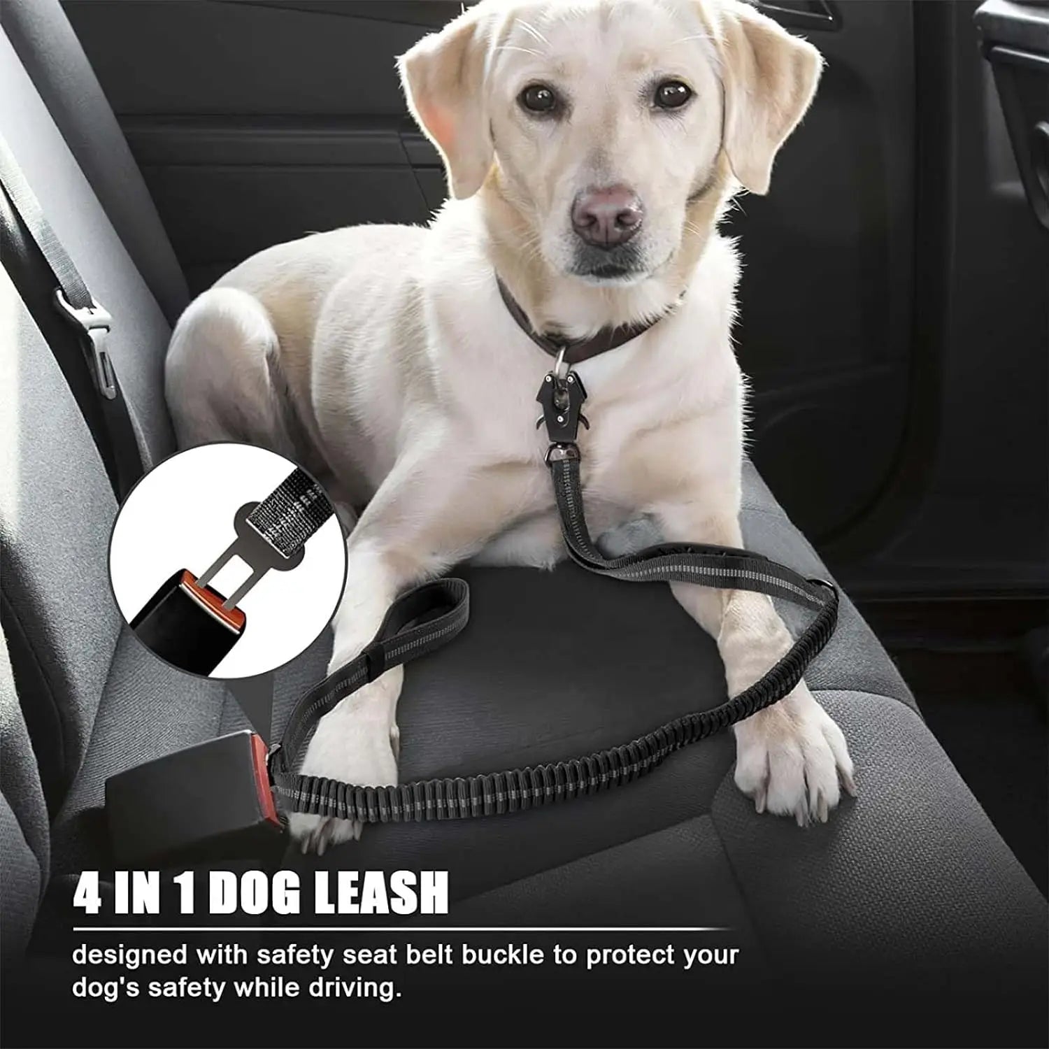 No-Pull Dog Leash Reflective with Car Seatbelt Attachment